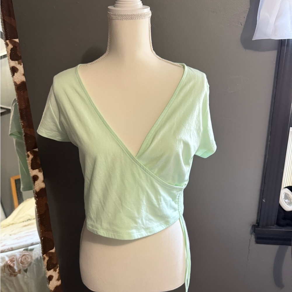 Green Crop Wrap Blouse